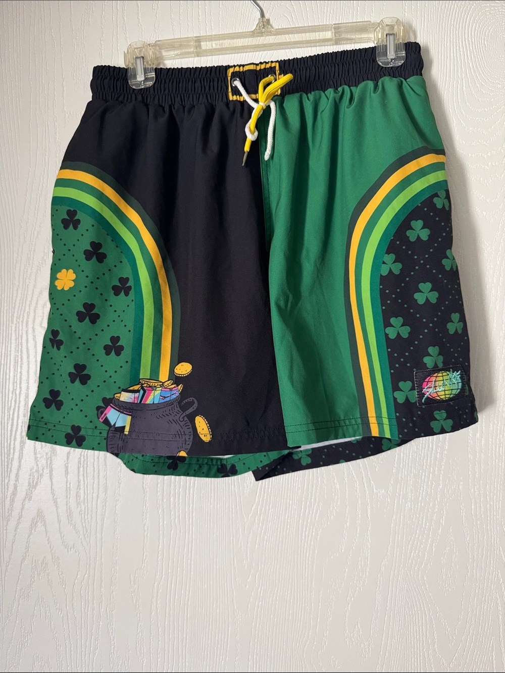 Men's Green & Black Athletic Shorts with Rainbow Accent